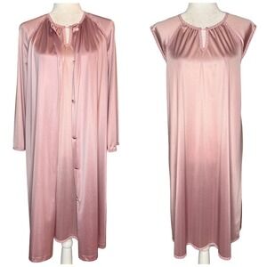 Vanity Fair Small 2 Pc Set Gown Duster Robe Vintage Made In USA Tricot Nylon